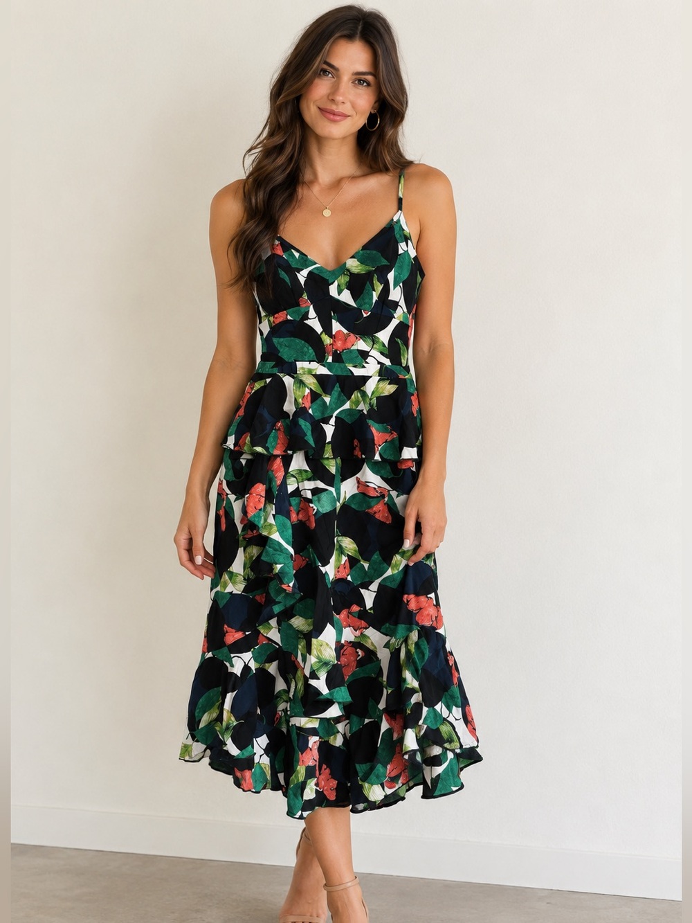 J. Crew sosi silk Floral V-neck Midi tiered midi Dress Size 2 BB-4972